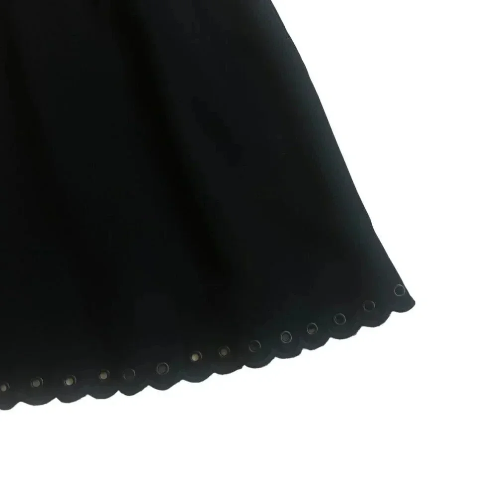 Sam Edelman Black A-Line Dress LBD Party Sheer Top Grommet Trim Size 2 Women's